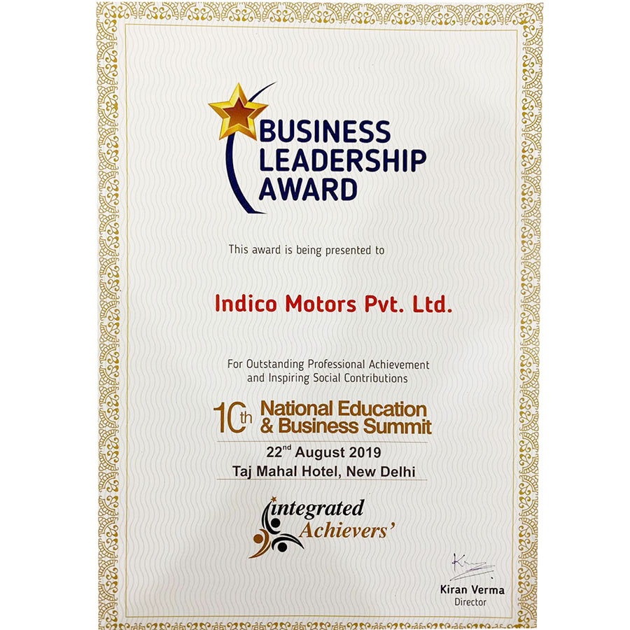 indico motors Awards and Certificates